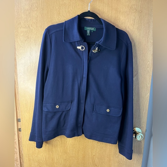 Ralph Lauren Jackets & Blazers - Lauren Ralph Lauren Women’s SZ Large Blue Cotton Jacket Zipper/ Snap W/ Pockets